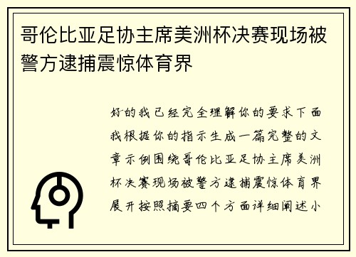哥伦比亚足协主席美洲杯决赛现场被警方逮捕震惊体育界 哥伦比亚足协主席美洲杯决赛现场被警方逮捕震惊体育界